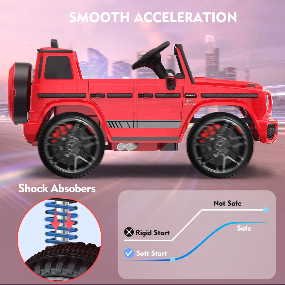 12V Mercedes-Benz G63 Licensed Powered Ride on Car with Remote Control, LED Headlight, Gift for Kids-Red