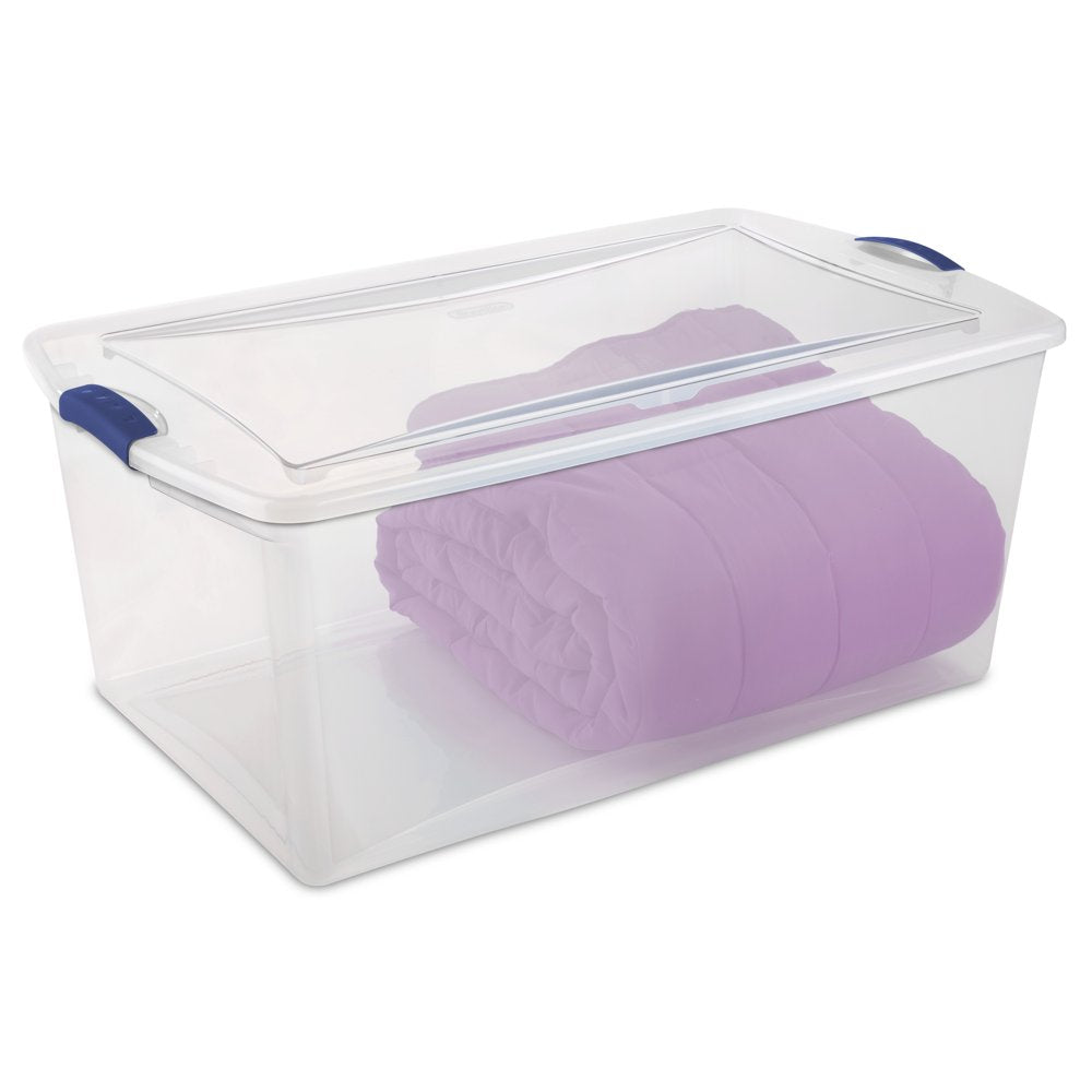 Sterilite 105 Qt. Clear Plastic Latching Box, Blue Latches with Clear Lid