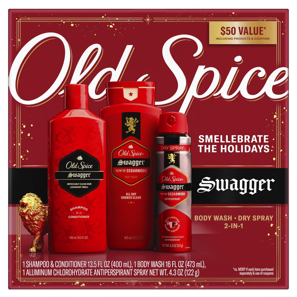 ($50 VALUE) Old Spice Swagger Holiday Men's Gift Pack with Body Wash, Dry Spray, and 2in1 Shampoo and Conditioner