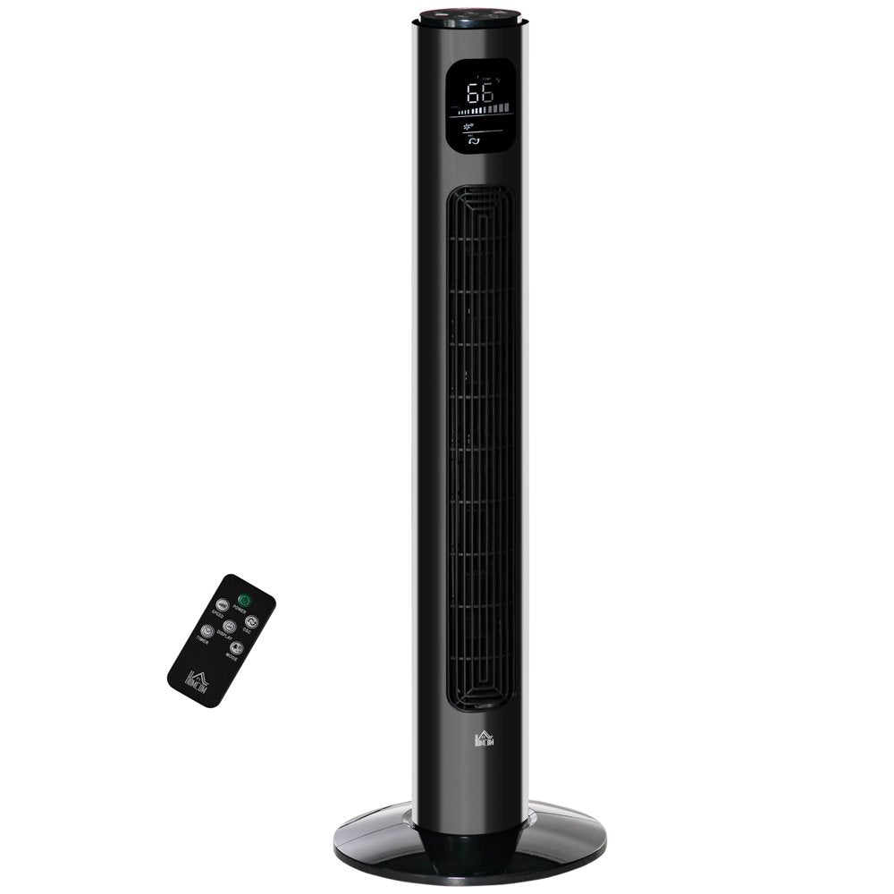 HOMCOM 37.75" Tower Fan Cooling for Bedroom with 3 Speeds, 12H Timer, 70Â° Oscillating, LED Panel, and Remote Control, Black