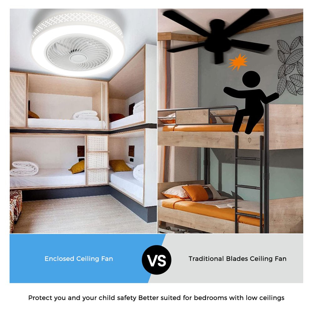 BLITZWILL 20 in round Ceiling Fans with Dimmable LED Bright Light, W/ Remote Control, Wind Speeds Adjusting + Timing Function + Metal Hollowed-Out Shell