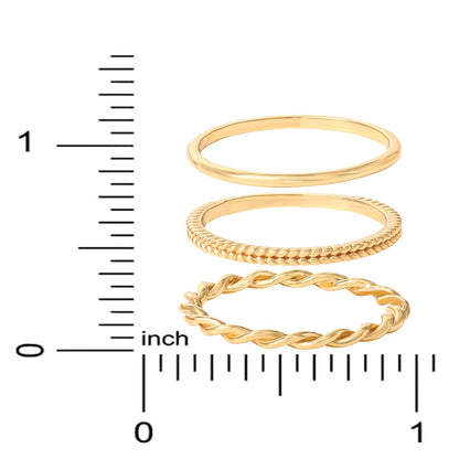  Women’s Gold Plated Sterling Silver 3 Piece Ring Set