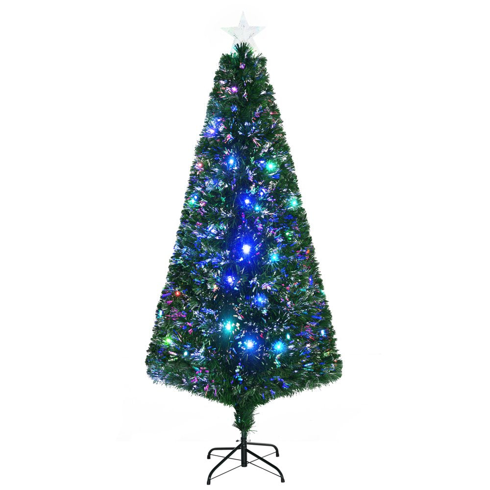 HomCom Multi-color LED Green Prelit Noble Fir Artificial Christmas Tree, with 230 Tips including 24 Pre Programmed Fiber Optic Lights 6'