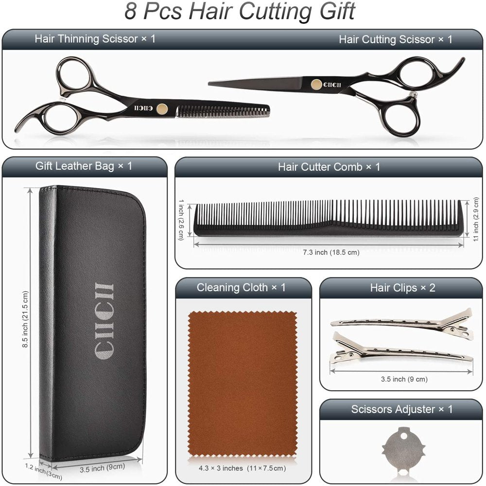 Hair Cutting Scissors Shears/Thinning/Set, CIICII 8 Pcs Professional Hairdressing Scissors Set