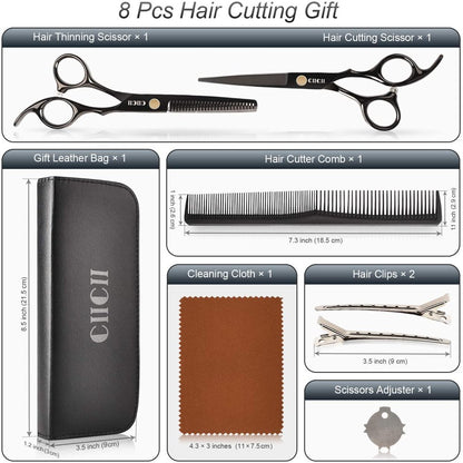 Hair Cutting Scissors Shears/Thinning/Set, CIICII 8 Pcs Professional Hairdressing Scissors Set