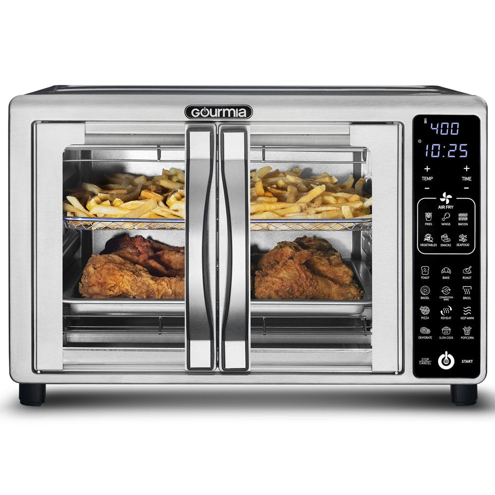 Gourmia Digital Air Fryer Toaster Oven with Single-Pull French Doors, 6 Slice, Stainless Steel