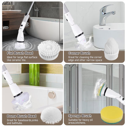 Electric Spin Scrubber 360 Cordless Bathroom Cleaning Brush with 4 Replaceable Scrubber Brush Heads Extension Handle for Tub, Tile, Wall, Bathroom