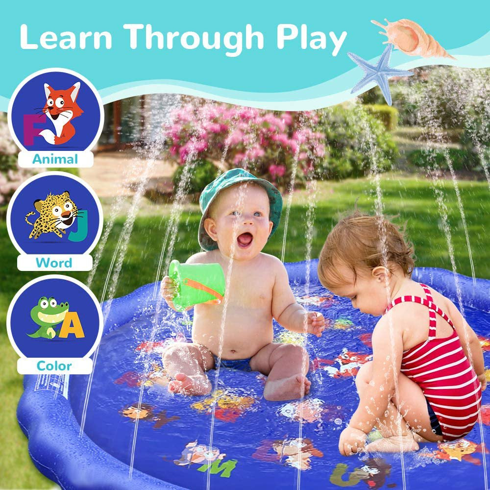  Splash Pad Sprinkler for Kids Toddlers 68" Splash Water Pad,Outdoor Swimming Pool Splash Play Mat Water Toys for Children for Fun Games Learning Blue