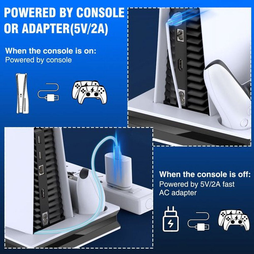  PS5 Stand Cooling Fan with Dual Controller Charger Station for Sony Playstation 5 Game Console,PS5 Controller Accessories-White