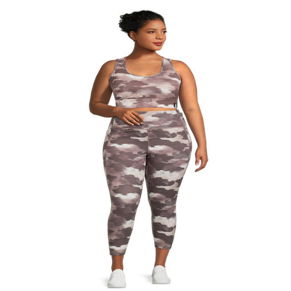 Reebok Women's Plus Size Getaway Printed 7/8 High Rise Leggings with Side Pockets, Sizes 1X-4X