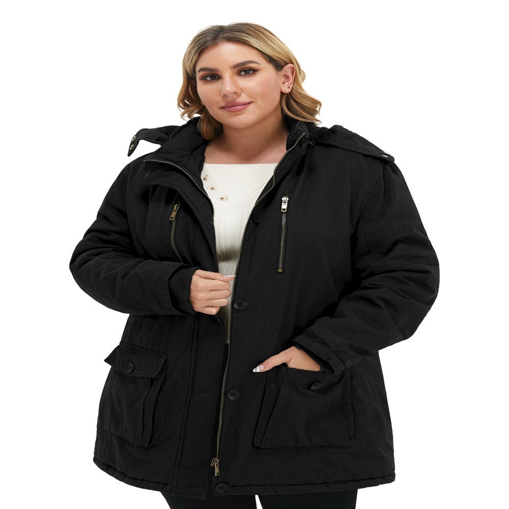 Soularge Women's Winter Plus Size Padded Fleece Parka Coat with Hood (Black, 3X)