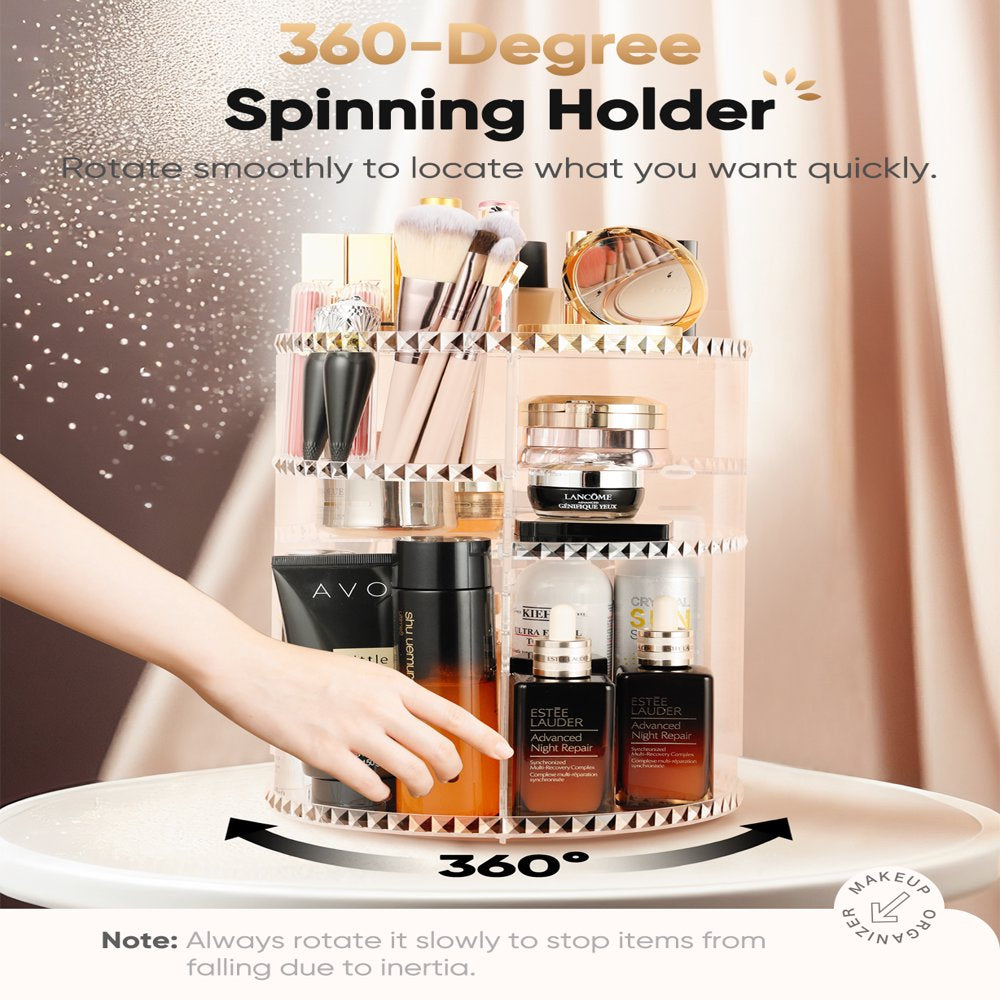 Makeup Organizer 360 Degree Rotating Acrylic Cosmetic Storage Holder Large Capacity Cosmetic Spinning Organizer Transparent Vanity Organizers and Storage for Bathroom Bedroom