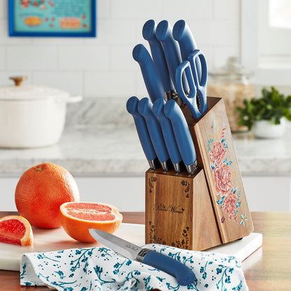 The Pioneer Woman 11-Piece Stainless Steel Knife Block Set, Dark Blue