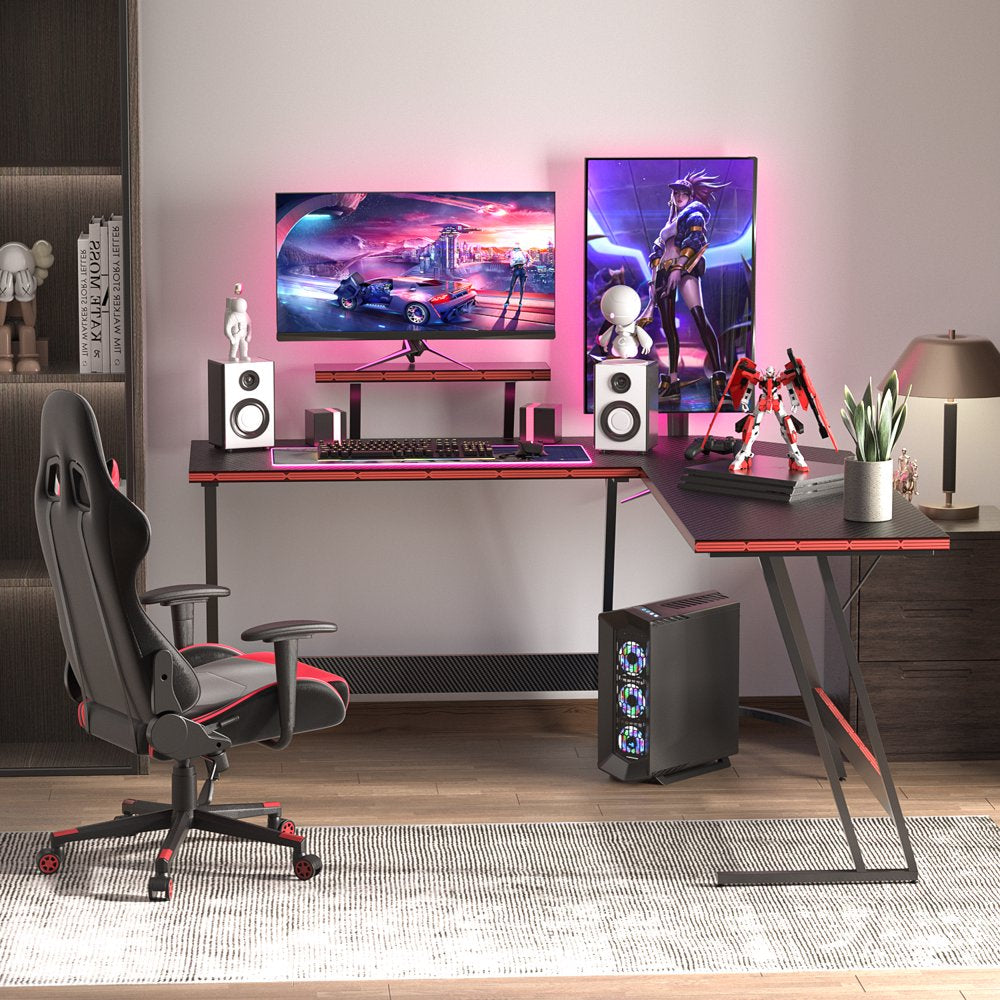 L-Shaped Gaming Desk 51 Inches Corner Office Desk with Removable Monitor Riser, Black