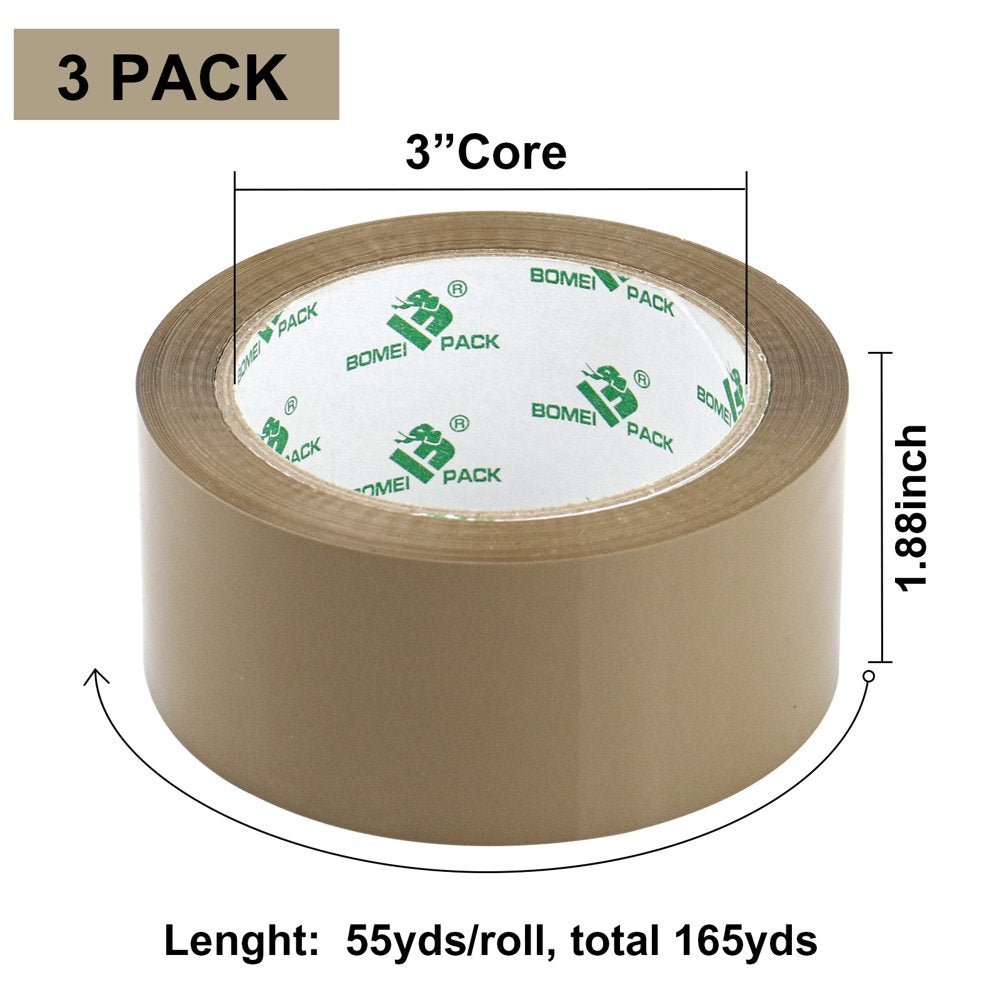 BOMEI PACK Heavy Duty Brown Packing Tape with Dispenser,3 Pack,2.4 Mil,1.88 Inch x 55 Yards,Brown Tape Refills for Industrial Shipping Box Packaging Tape for Moving, Office & Storage