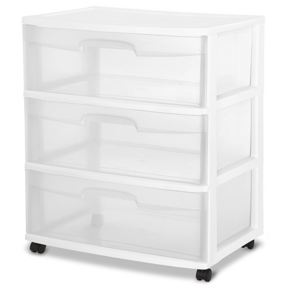 Sterilite Wide 3 Drawer Cart Black