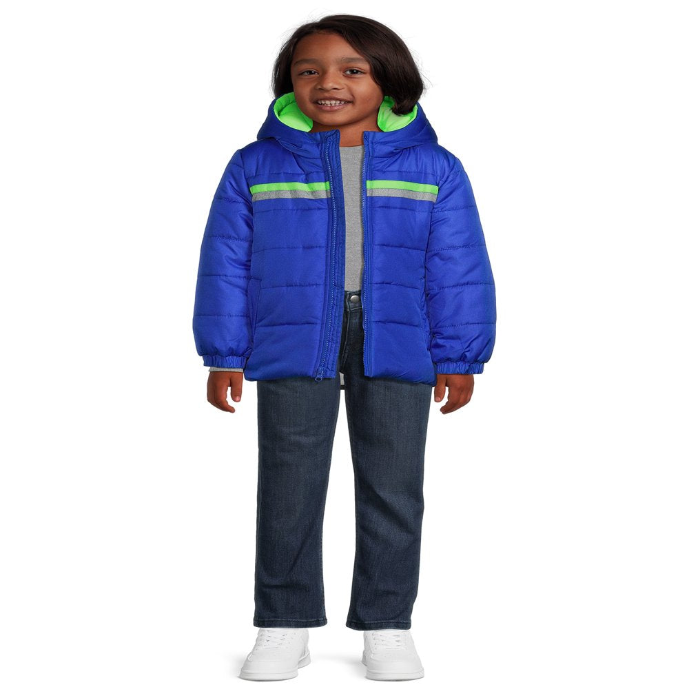 Weather Tamer Boys Hooded Long Sleeve Chest Stripe Winter Puffer Coat, Sizes 4-16