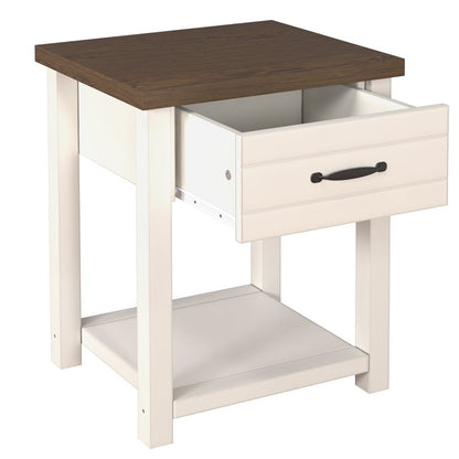 Hillsdale Lancaster Farmhouse Oak Top 1 Drawer Nightstand, Set of 2, Ivory