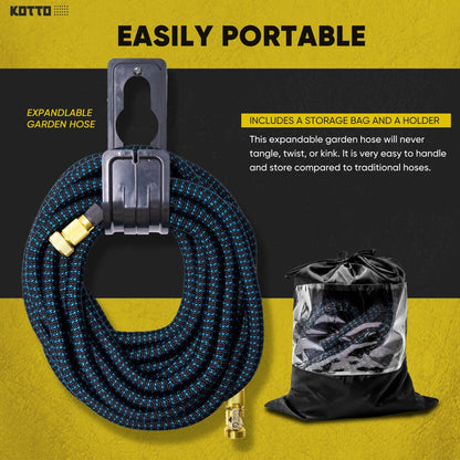 KOTTO Expandable Garden Hose 100ft with 10 Spray Nozzles, Hose Holder, Multi-Purpose Anti-Rust Solid Brass Connector and Leak-Proof Design, Light Weight No Kink Flexible