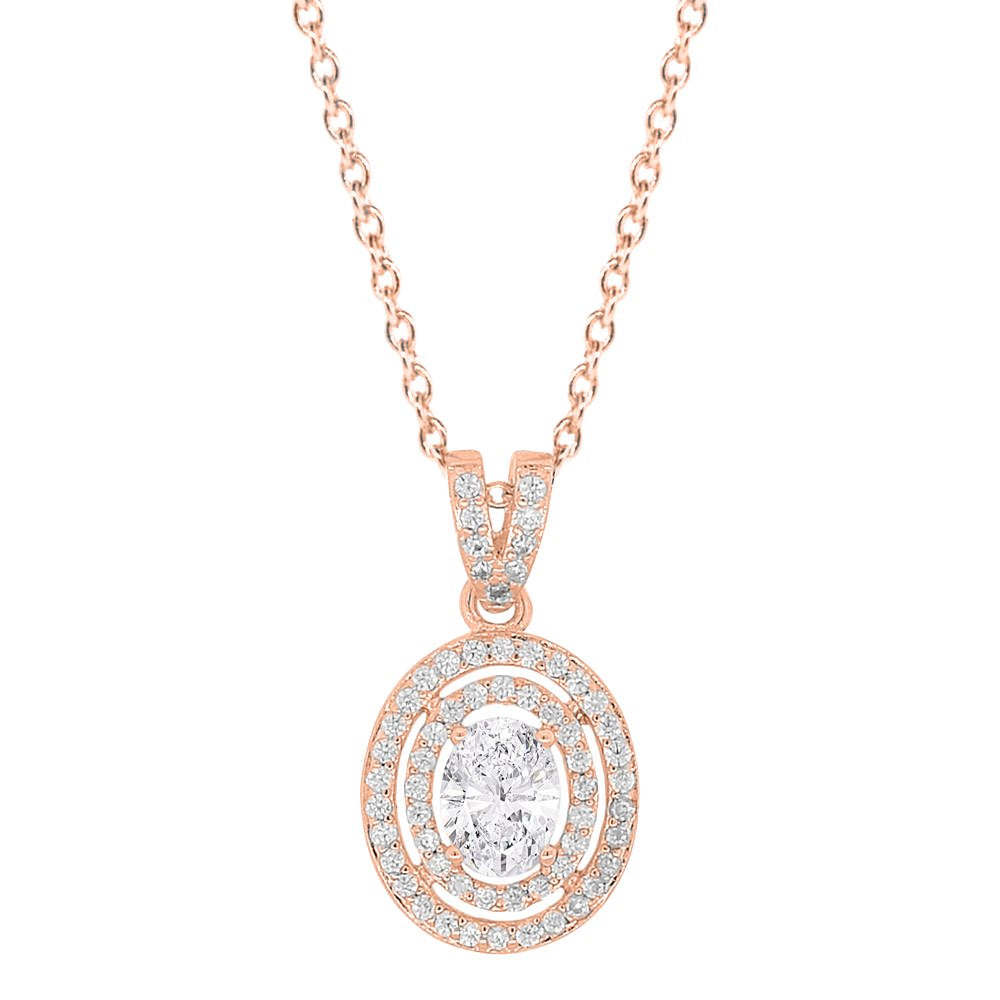 Cate & Chloe Zelda 18k White Gold Plated Silver Pendant Necklace | Cluster Solitaire Oval Cut Diamond Necklace for Women