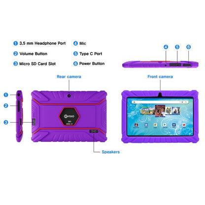 Contixo 7" Android Kids Tablet 32GB, Includes 50+ Disney Storybooks & Stickers, Kid-Proof Case, (2023 Model) - Purple