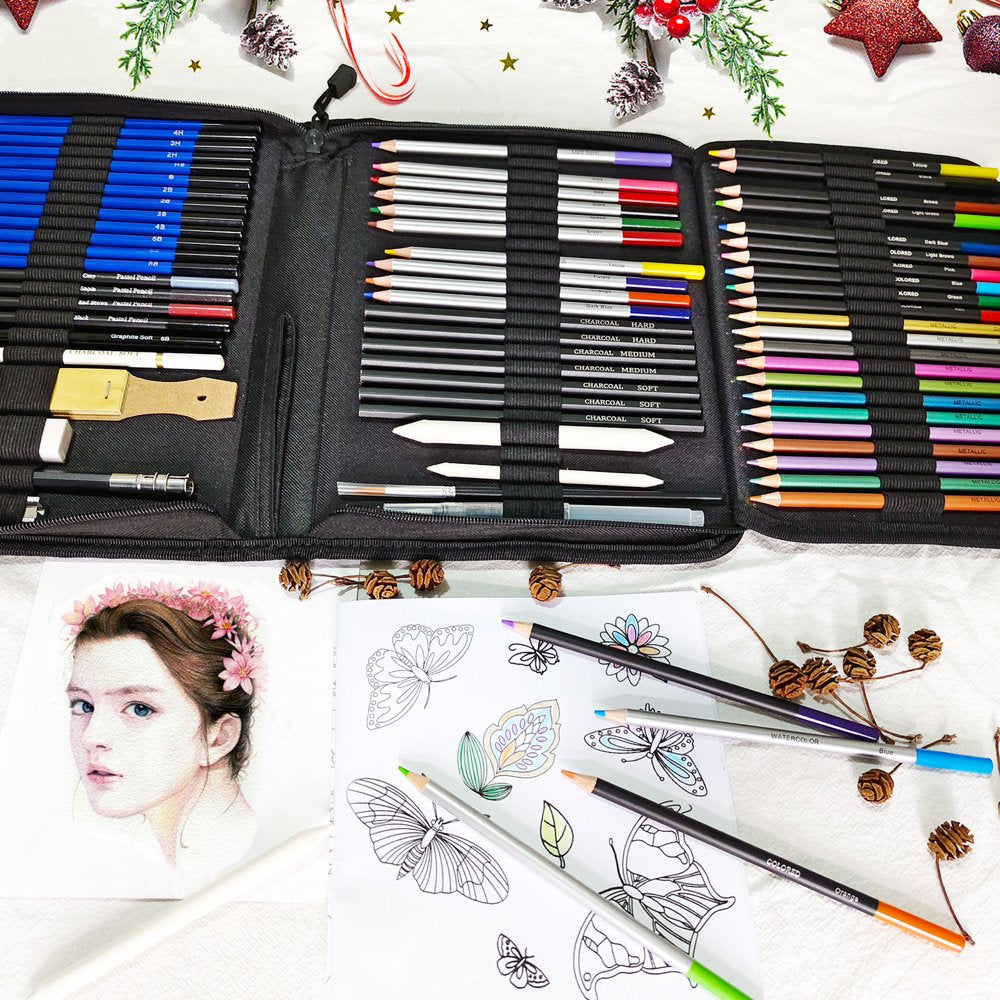 72 Pcs Art Supplies Art Set,Drawing Supply for Artist Adult Teen Kids,Drawing Pencils Kit,Sketching Set Include Charcoal & Colored Pencil,Sketchbook,Coloring Book in Travel Case