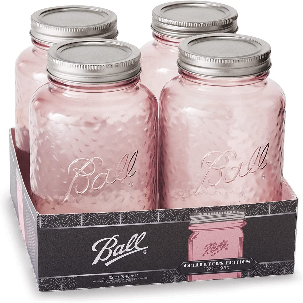 Ball Jar Rose Vintage Regular Mouth Pint Canning Jars, 4-Pack, 16 oz