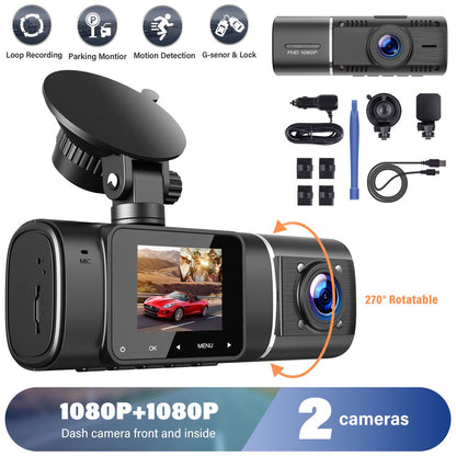 TOGUARD Dual FHD 1080P Dash Cam Front and Inside Car Camera with Night Vision WDR Car Dash Camera Black