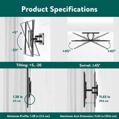 onn. Ultra-slim Full Motion TV Wall Mount for 50" to 86" TVs, up to 20° Tilting