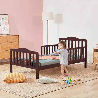 Ktaxon Baby Toddler Bed Solid Wood Bedroom Furniture with Safety Rails Espresso