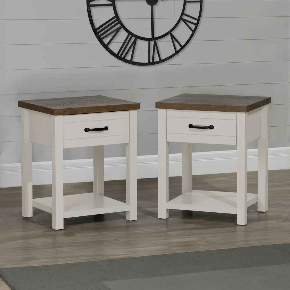 Hillsdale Lancaster Farmhouse Oak Top 1 Drawer Nightstand, Set of 2, Ivory