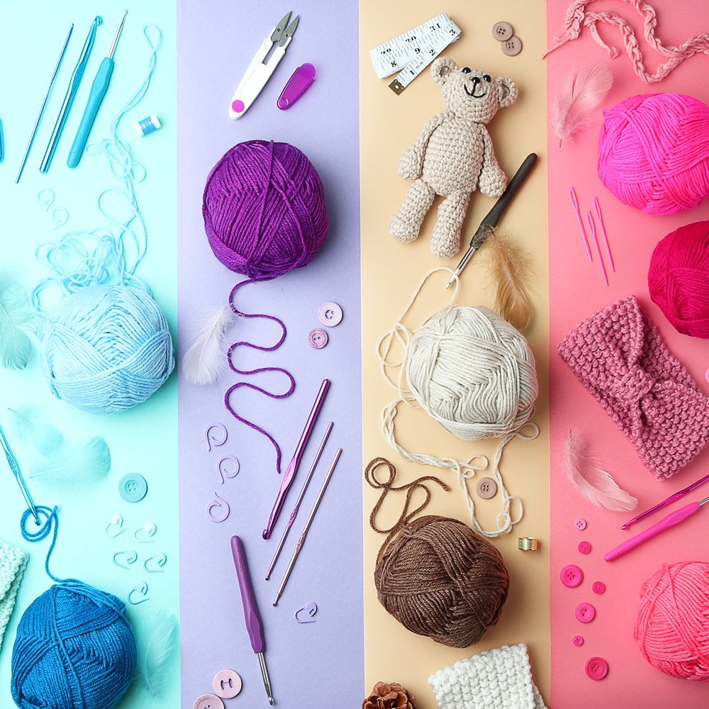 73 Piece Crochet Set Kit with Crochet Hooks Yarn Set, Premium Bundle Includes Yarn Balls, Needles, Accessories Kit, Canvas Tote Bag for Travel