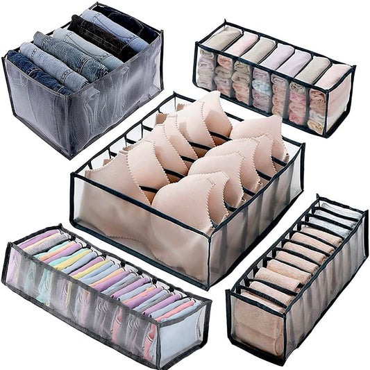 6PCS Closet Organizers and Storage Clothes Drawer Organizers Home Use Mesh Grids Storage Foldable for Organizing Shirt/Bras/Panties/Socks/Trouser