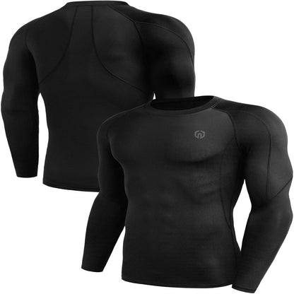 Men Dry Fit Long Sleeve Compression Shirts Workout Running Shirts 3 Pack,Black