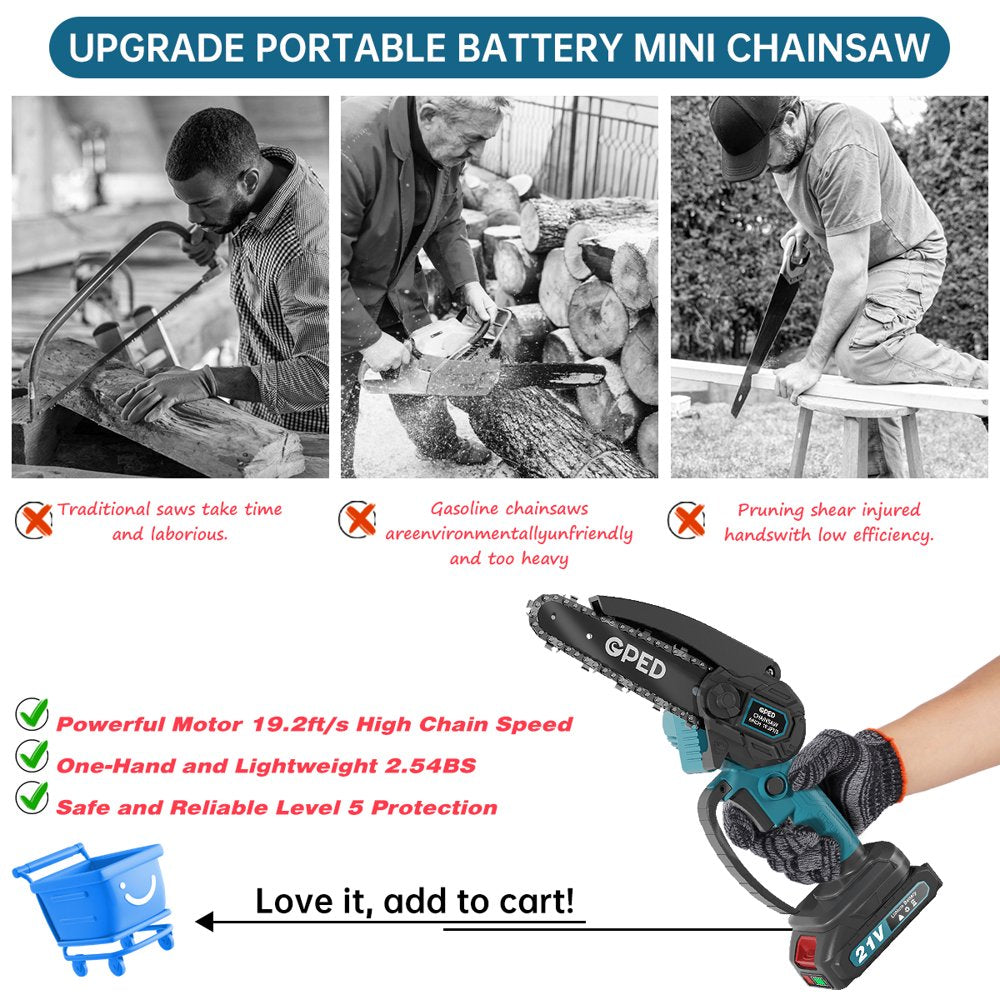 Mini Chainsaw, 6 inch Portable Electric Chainsaw Cordless, Handheld Chain Saw Pruning Shears Chainsaw for Tree Branches, Courtyard, Household and Garden(2 Mini Chainsaw + 2 Batteries + 2 Guide Bar)