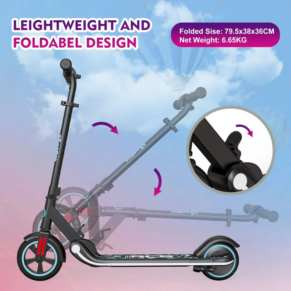 RCB Electric Scooter, for Kids Ages 6+, 3 Speeds and Height Adjustable,Vibrant Lights,Black