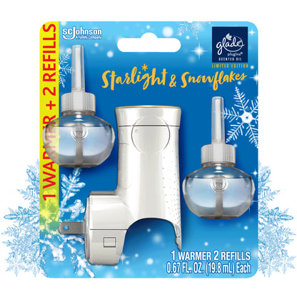 Glade PlugIns Scented Oil, Air Freshener, 1 Warmer + 2 Refills, Starlight & Snowflakes, 0.67 oz Each, 1.34 oz Total