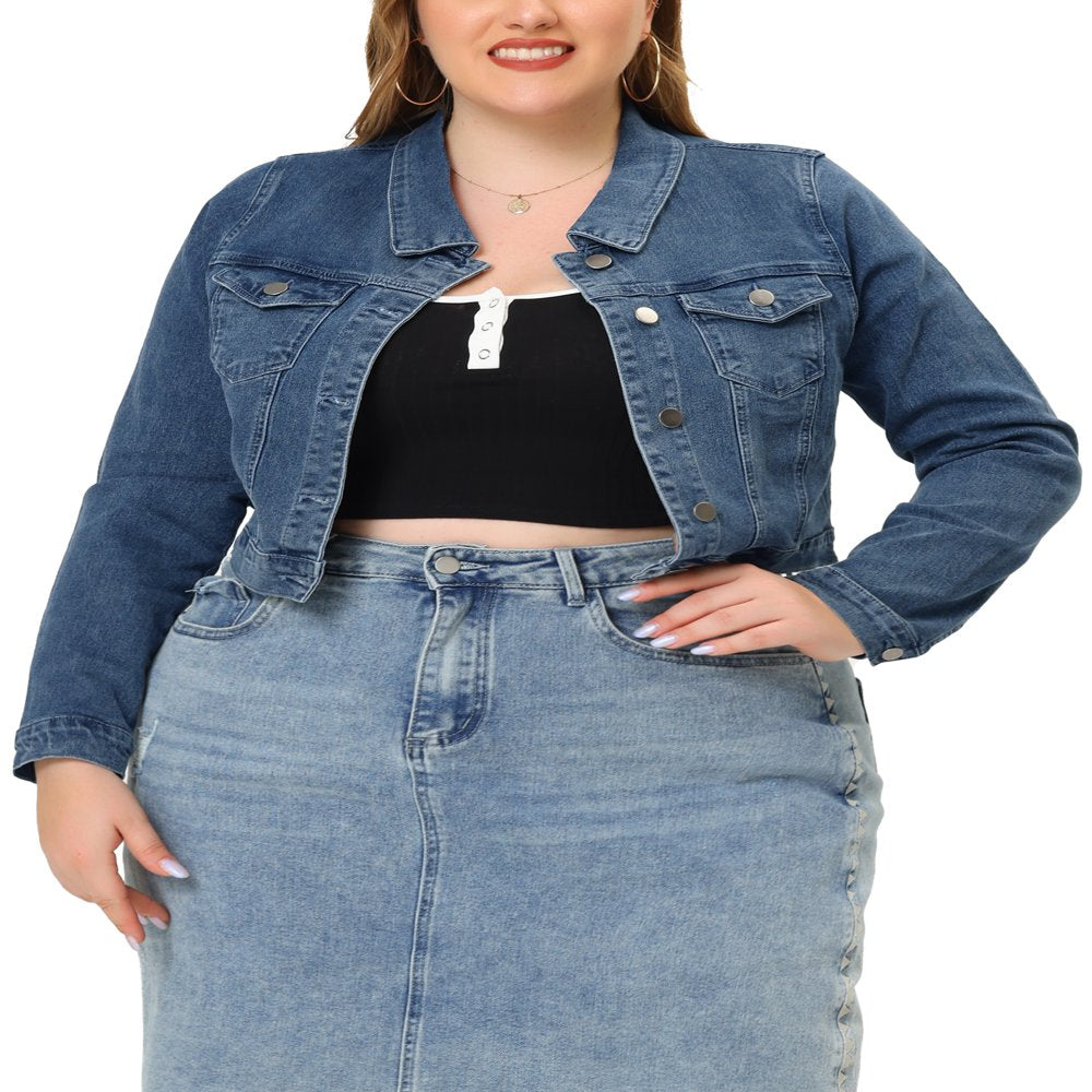  Women's Plus Size Jean Button Outfits Fashion Cropped Denim Jackets