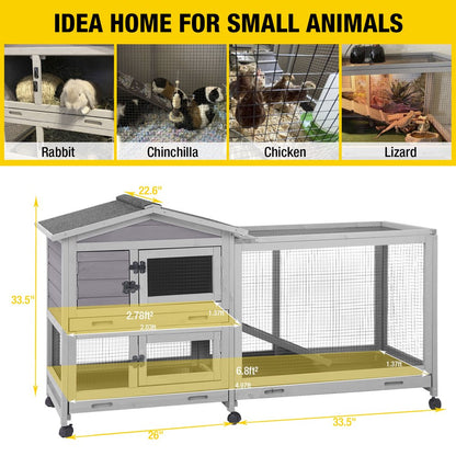 Morgete Wood Rabbit Hutch Bunny Cage with Wheels Small Pet House for Guinea Pig Indoor & Outdoor