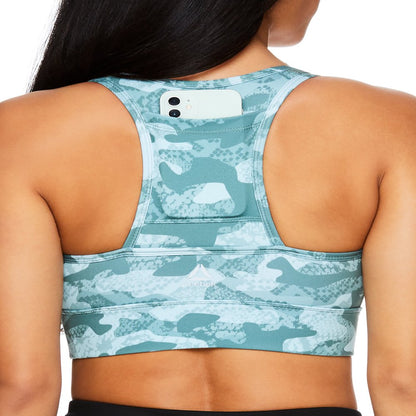 Reebok Womens Essential Print Sports Bra with Back Pocket and Removable Cups, Sizes XS-XXXL