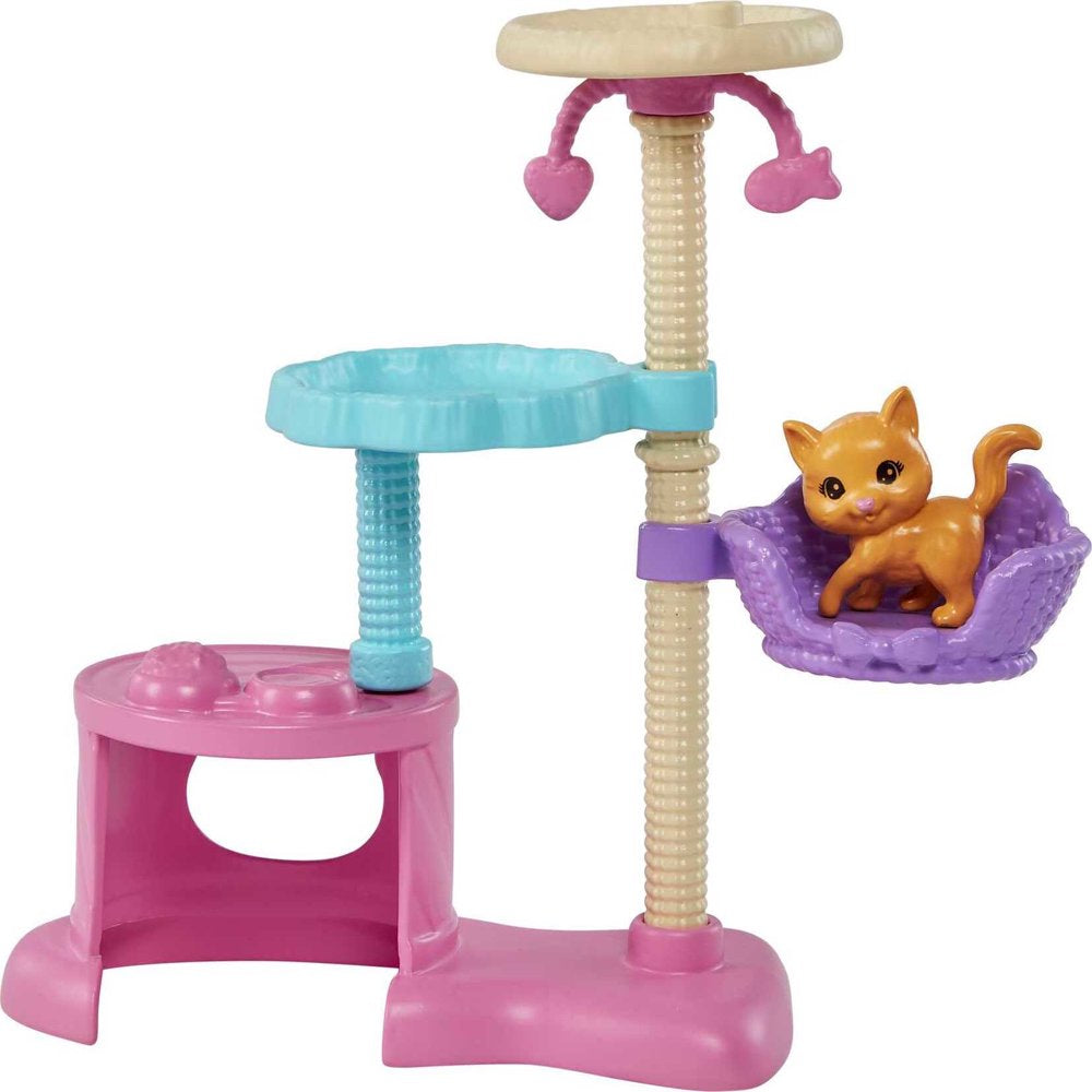 Barbie Kitty Condo Playset with Brunette Fashion Doll, 4 Kittens, Cat Tree & Accessories