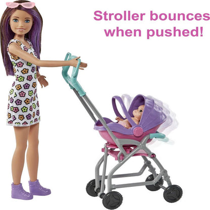 Barbie Skipper Babysitters Inc. Stroller Playset with Skipper & Baby Dolls, Plus 5 Accessories (Assembled Product Height: 12 in)