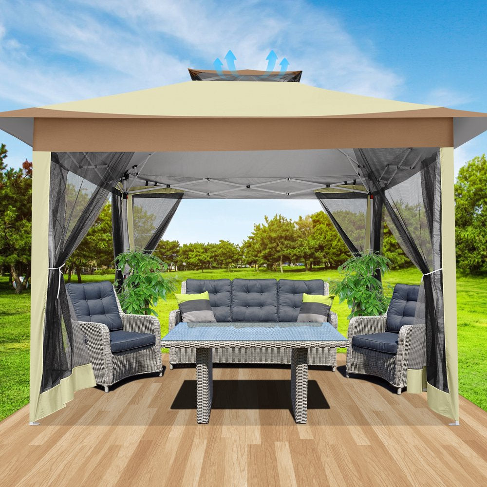 SANOPY 12x12FT Outdoor Gazebo Pop Up Gazebo with Mosquito Netting, Instant Patio Canopy Tent for Shade and Rain, 2 Tiered Vente Gazebo Canopy UPF 50+ for Garden Backyard with Carry Bag&4 Sandbags