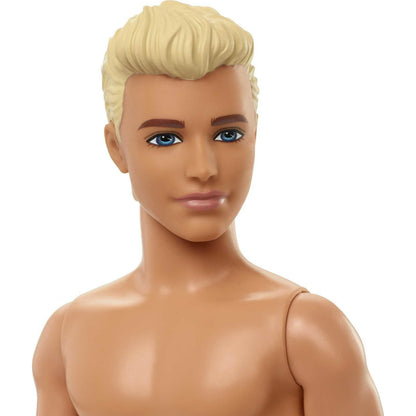 Barbie Ken Beach Doll with Blonde Hair Dressed in Colorful Los Angeles-Print Swim Trunks