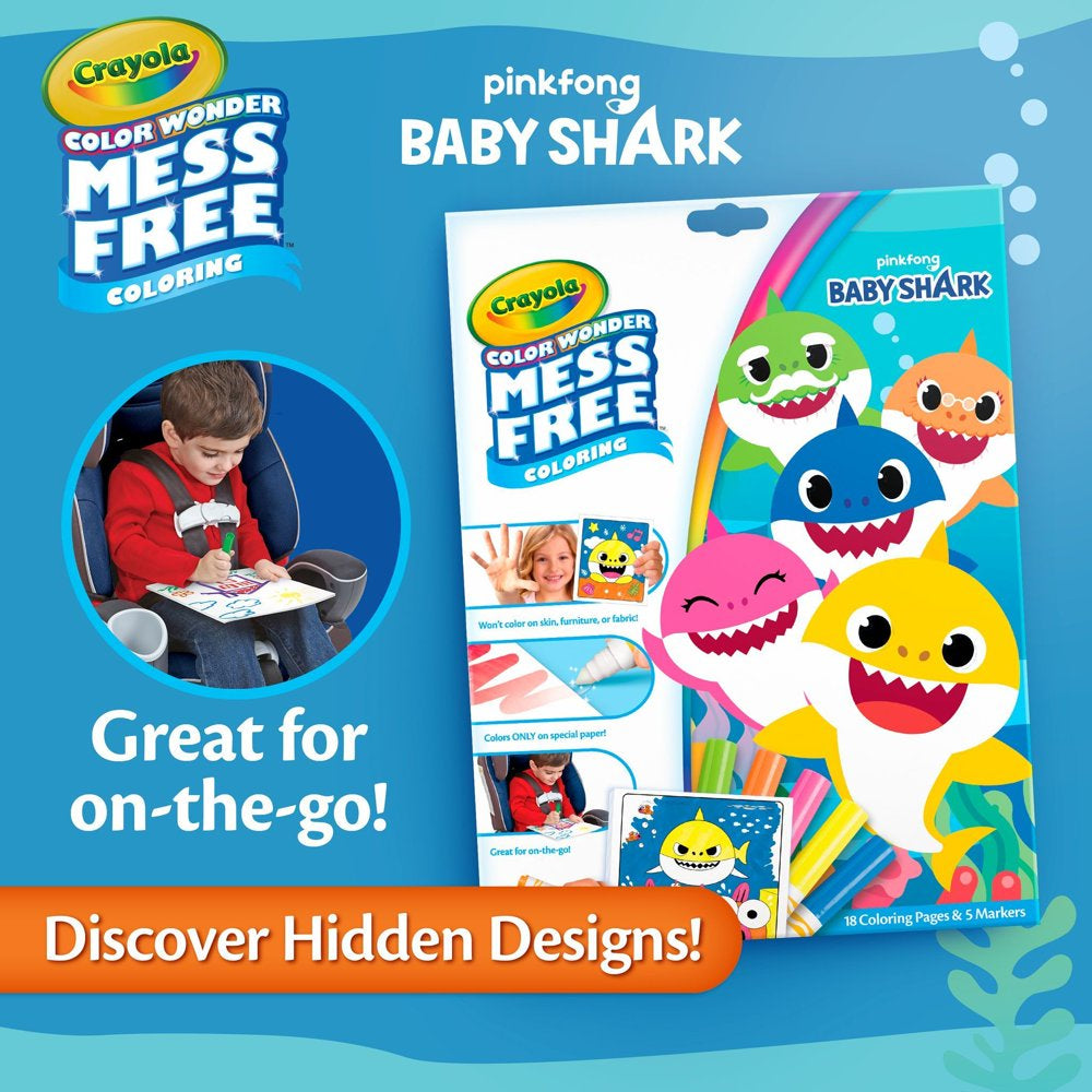 Crayola Color Wonder Mess Free Baby Shark Coloring Set, Toddler School Supplies, 23 Pcs, Beginner Unisex Child