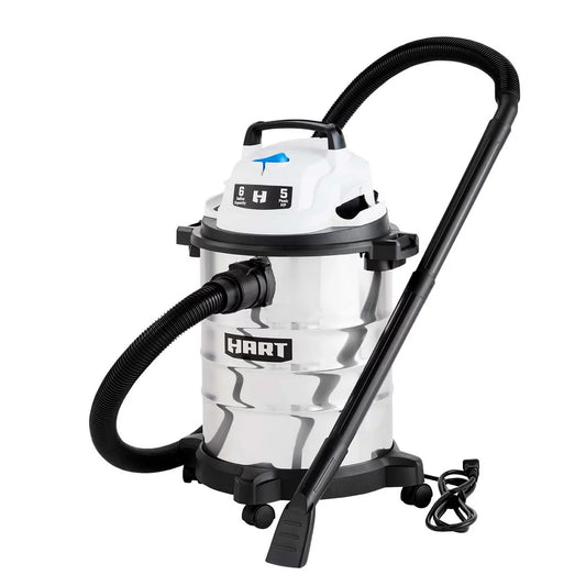 HART 6 Gallon 5 Peak HP Stainless Steel Wet/Dry Vacuum with Bonus Car Cleaning Kit, New