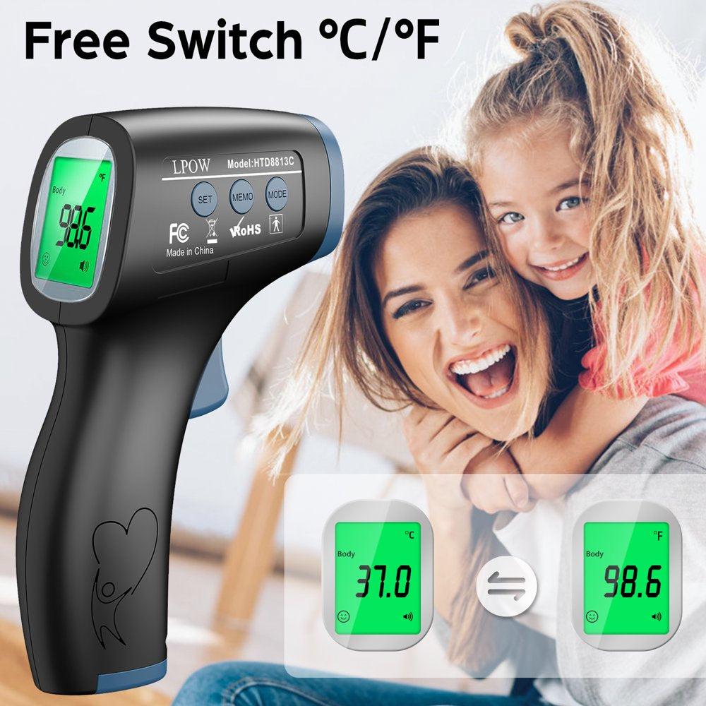 LPOW Infrared Digital Forehead Thermometer, 1s Reading, 3 Colors Backlight, 50 Memories Recall, All Ages