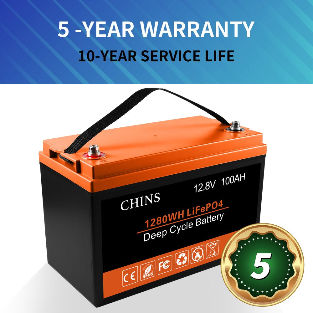 CHINS 12V 100AH LiFePO4 Lithium Iron Battery 100A BMS for RV