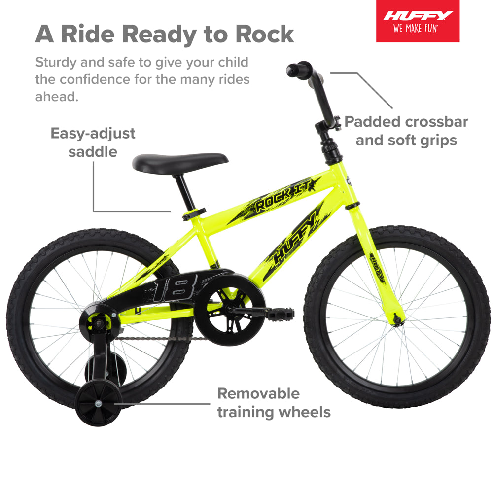 Huffy 18 in. Rock It Kids Bike for Boys Ages 4 and up, Child, Neon Powder Yellow