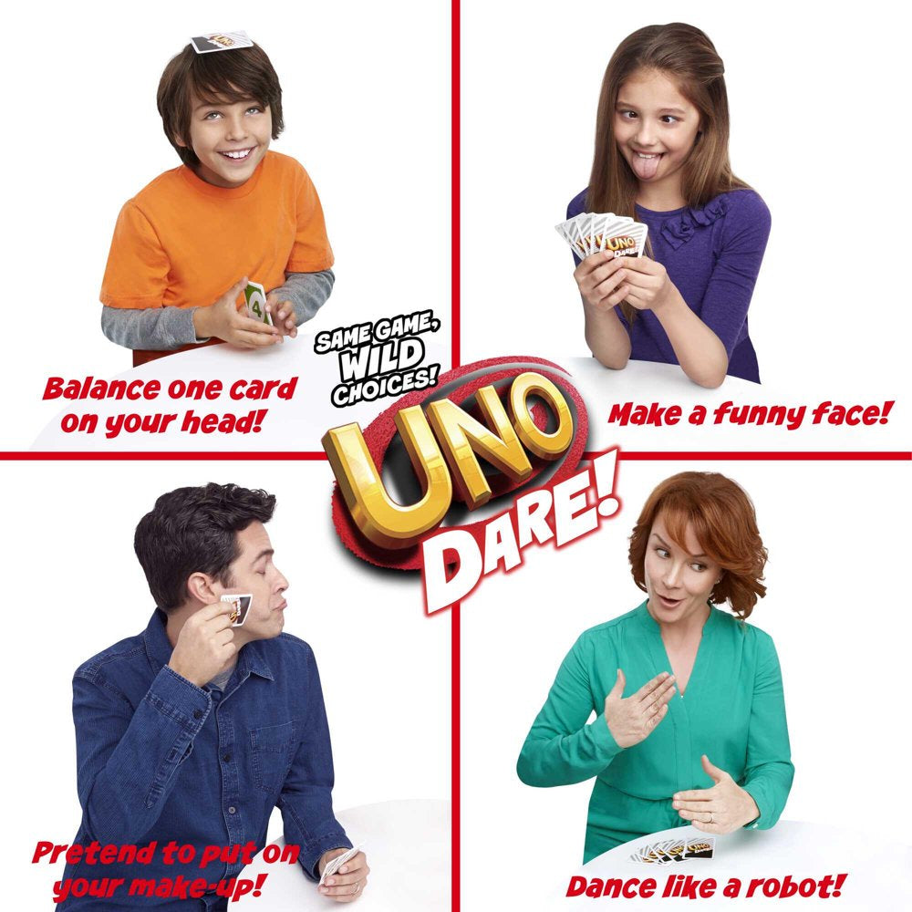 UNO Dare Card Game for Family Night Featuring Challenging and Silly Dares From 3 Categories